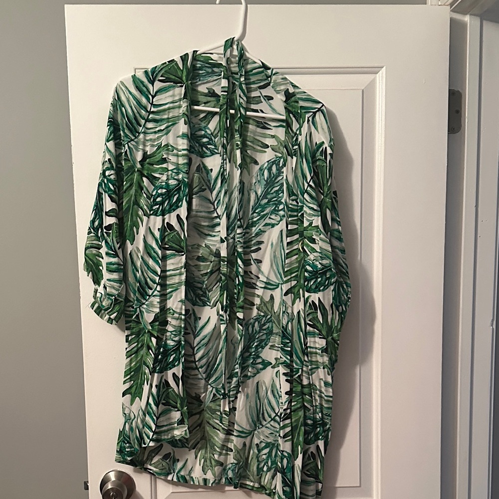 Leaf Print Kimono Cardigan